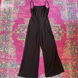 Bershka Black Ribbed Wide Leg Jumpsuit